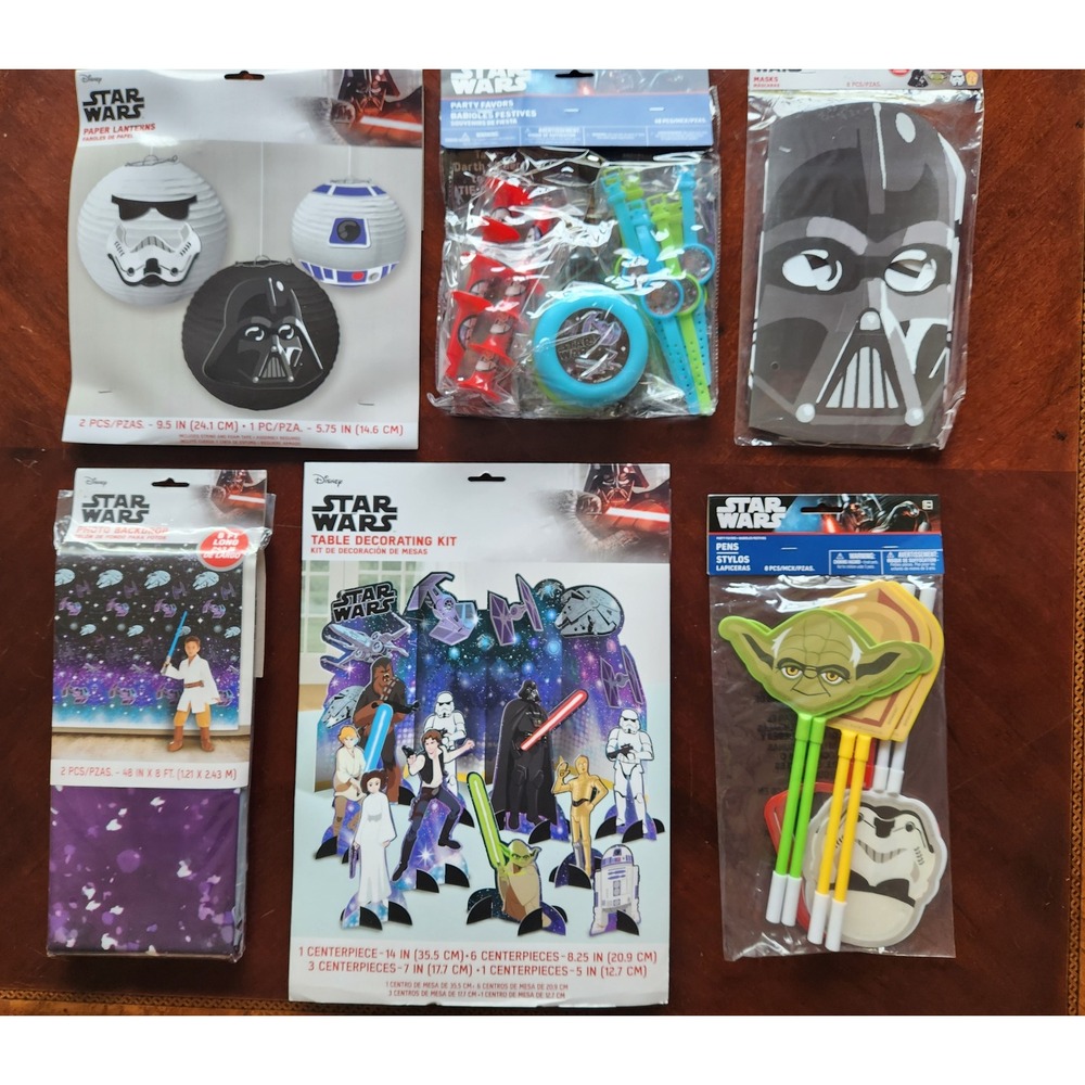 Disney Star Wars Party Supplies Bundle Backdrop Decor Lanterns Favors Masks Pens